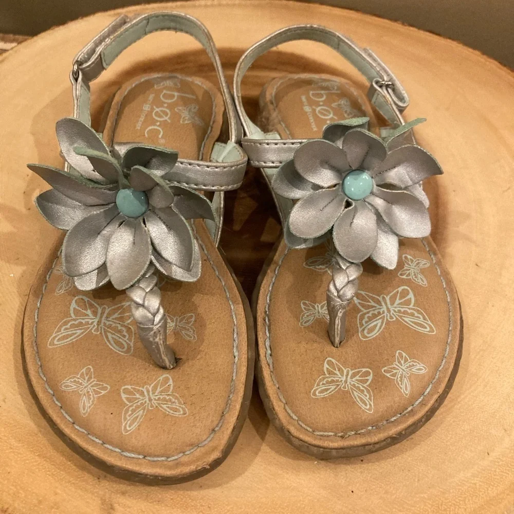 Born‎ BOC Girls Silver & Turquoise Floral Slingback Thongs Sandals Sz-11